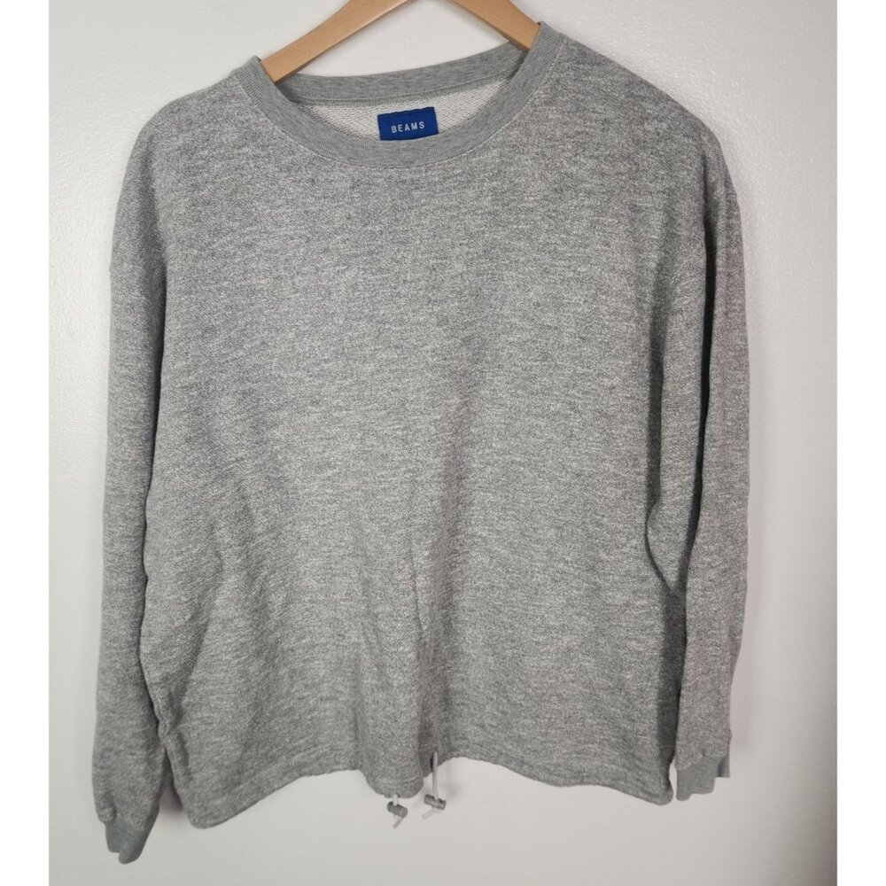 Beams Women's Sz. M Light Grey Gathered Waist Crewneck Sweatshirt